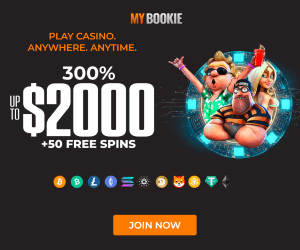 MyBookie Casino Crypto Bonus 300 Percent up to $2000 plus 50 Free Spins